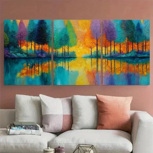 3pcs Abstract Autumn Forest Yellow Wall Art Set Canvas Unframed - High Quality Print 100% Australian Made Wall Canvas - Bella Home Decor