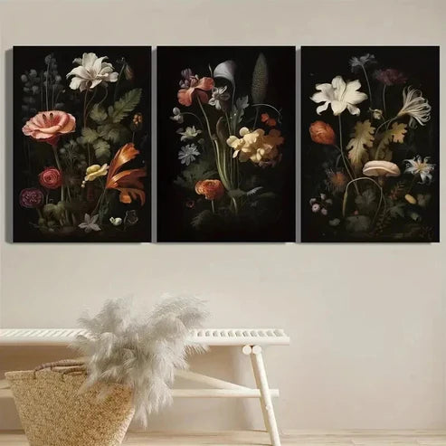 3pcs Dark Botanical Gallery Decor Wall Art Canvas Unframed - High Quality Print 100% Australian Made Wall Canvas - Bella Home Decor