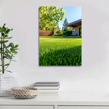 Vibrant Emerald Green Lawn with Lush Foliage 40x60cm Metal Print Ready to Hang - Bella Home Decor