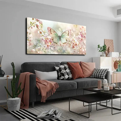 Vibrant Butterfly & Floral Wall Art Canvas Office Home Room Framed 120x60cm
