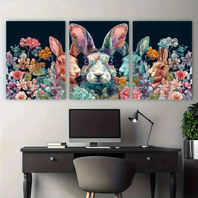 3pcs Colorful Animal Print Aesthetic Perfect Wall Art Set Canvas Framed 50x70cm - High Quality Print 100% Australian Made Wall Canvas Ready to Hang - Bella Home Decor