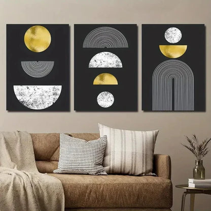 3pcs Black And Golden Geometric Wall Art Set Canvas Unframed - High Quality Print 100% Australian Made Wall Canvas - Bella Home Decor