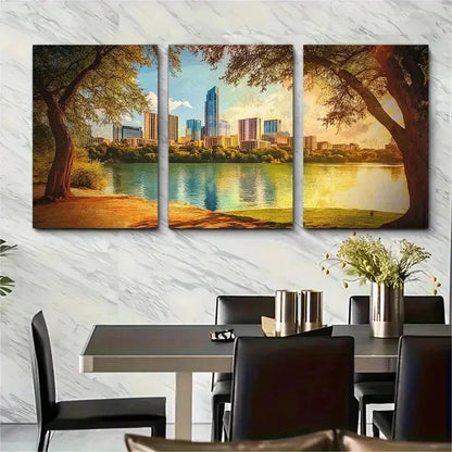 3pcs Colorful Austin Skyline Texas Perfect Wall Art Set Canvas Framed 50x70cm - High Quality Print 100% Australian Made Wall Canvas Ready to Hang - Bella Home Decor