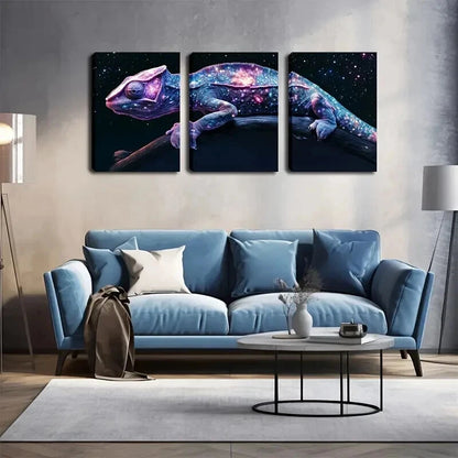 3pcs Chameleon Cosmic Triptych Abstract Perfect Wall Art Set Canvas Framed 50x70cm - High Quality Print 100% Australian Made Wall Canvas Ready to Hang - Bella Home Decor