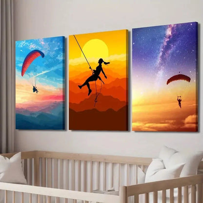 3pcs Paraglider Hang Glider Skydiving Perfect Wall Art Set Canvas Framed 40x60cm - High Quality Print 100% Australian Made Wall Canvas Ready to Hang - Bella Home Decor