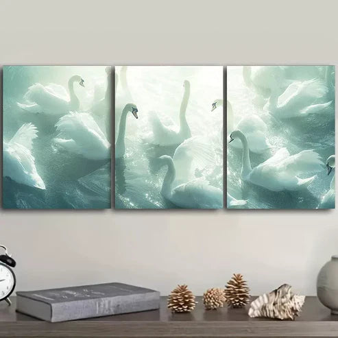 3 PCS Elegant Swans On Water Wall Art Set Canvas Unframed - High Quality Print 100% Australian Made Wall Canvas - Bella Home Decor