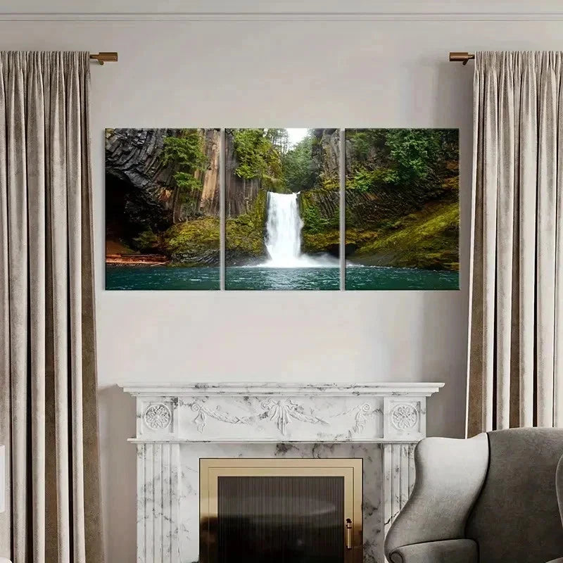 3pcs Valley Waterfall Modern Decoration Wall Art Set Canvas Framed 60x90cm - High Quality Print 100% Australian Made Wall Canvas Ready to Hang - Bella Home Decor