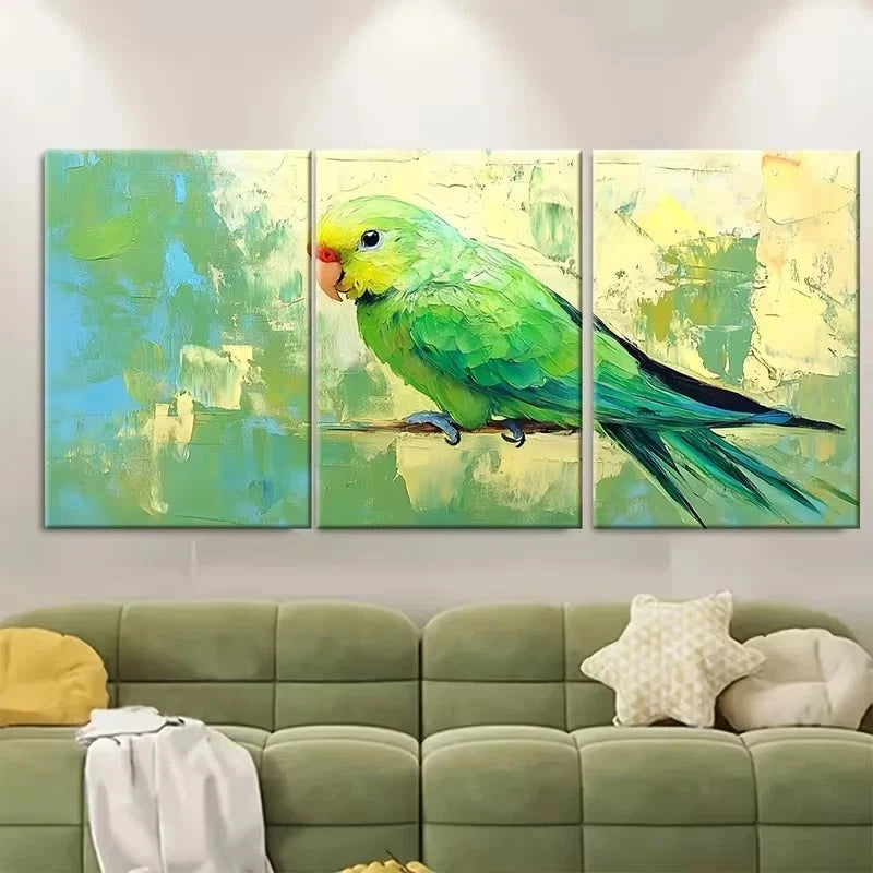3pcs Green Budgie Parakeet Painting Parrot Wall Art Set Canvas Framed 40x60cm - High Quality Print 100% Australian Made Wall Canvas Ready to Hang