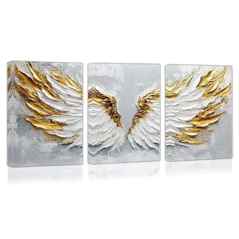 3pcs Abstract White & Golden Wings Wall Art Set Canvas Framed 50x70cm - High Quality Print 100% Australian Made Wall Canvas Ready to Hang - Bella Home Decor