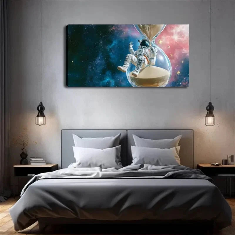 Astronaut Hourglass Cosmic Wall Art Canvas Office Home Room Framed 120x60cm - Bella Home Decor