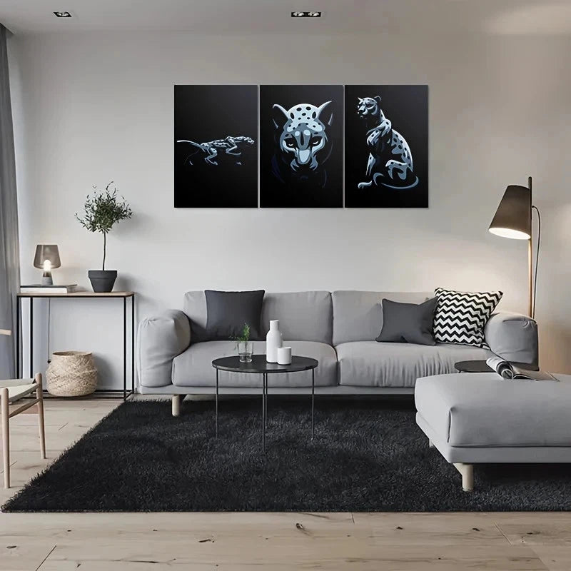 3pcs Blue Spotted Cats Modern Abstract Animal Metal Print Ready to Hang Art - Bella Home Decor