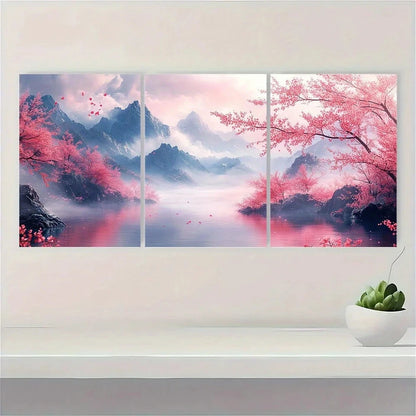 3pcs Modern Abstract Triptych Pink & Purple Hues Metal Print Ready to Hang Art - Bella Home Decor