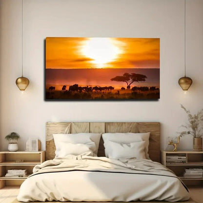 African Savanna Sunset Wall Art Canvas Office Home Room Framed 120x60cm