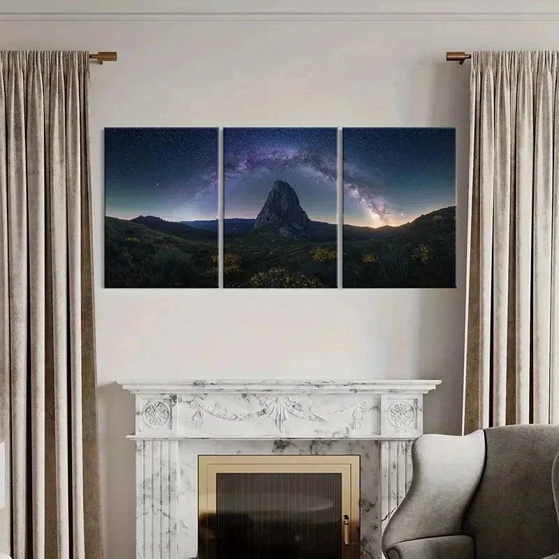 3pcs Rock Mountains Starry Sky Natural Wall Art Set Canvas Framed 50x70cm - High Quality Print 100% Australian Made Wall Canvas Ready to Hang