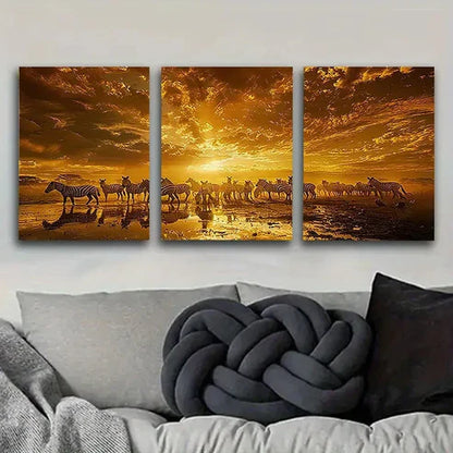 3pcs Serengeti Sunset Zebra Wall Art Set Canvas Unframed - High Quality Print 100% Australian Made Wall Canvas - Bella Home Decor