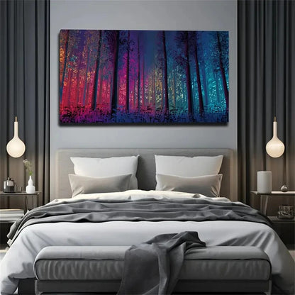 Vibrant Neon Colorful Forest Wall Art Canvas Office Home Room Framed 120x60cm