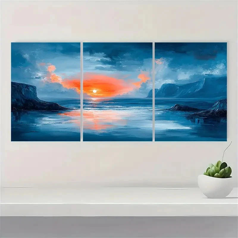 3pcs Blue Paste Abstract Landsacpe  DustinWay    Wall Art Set Canvas Framed 40x60cm - High Quality Print 100% Australian Made Wall Canvas Ready to Hang - Bella Home Decor