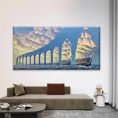 Surreal Sailing Ships Wall Art Canvas Office Home Room Framed 120x60cm