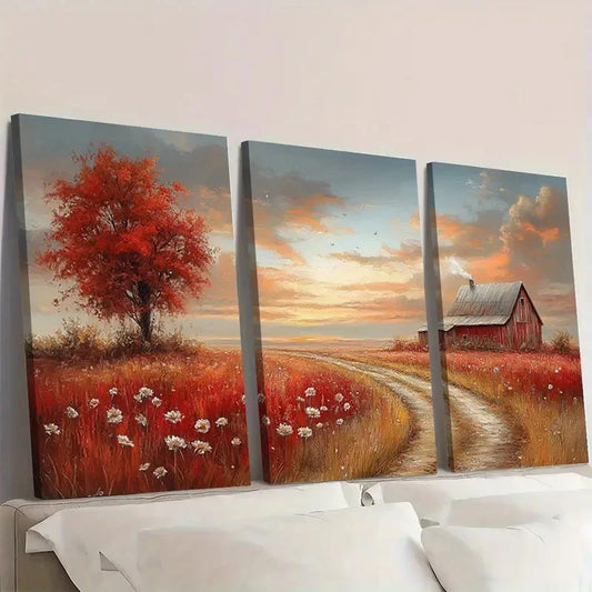 3pcs Dustin Way Rustic Country Farmhouse GL Wall Art Set Canvas Framed 50x70cm - High Quality Print 100% Australian Made Wall Canvas Ready to Hang