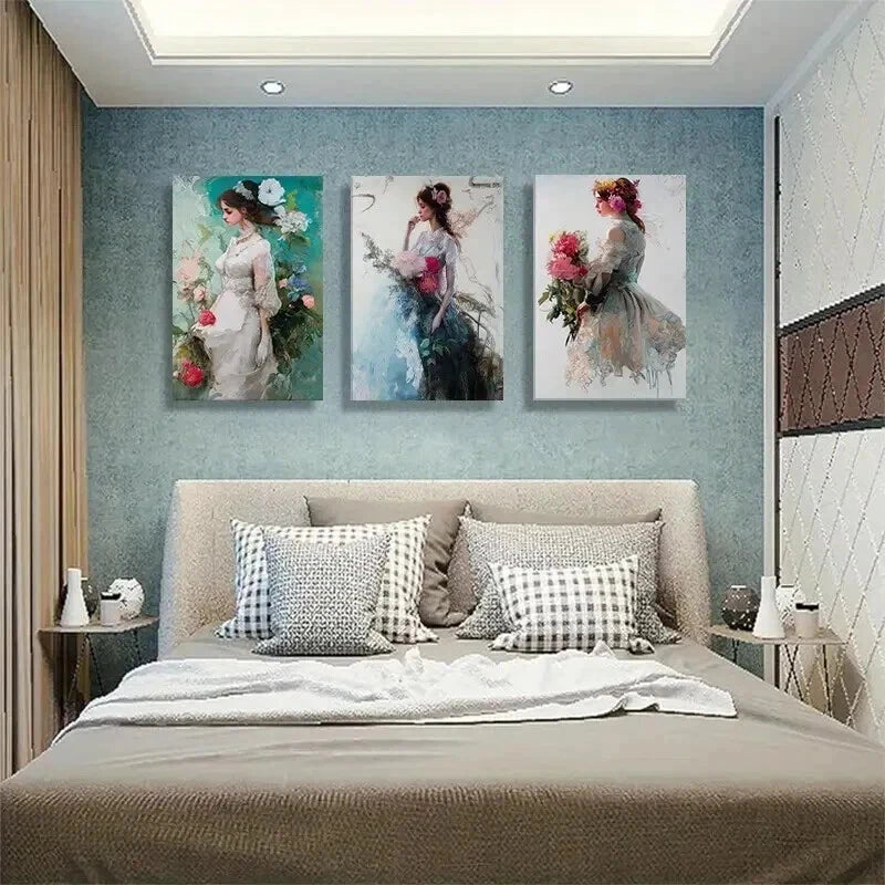 3pcs Floral Dress Elegant Women Perfect Wall Art Set Canvas Framed 40x60cm - High Quality Print 100% Australian Made Wall Canvas Ready to Hang