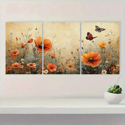 3pcs Vintage Butterflies in the Field Wall Art Set Canvas Framed 40x60cm - High Quality Print 100% Australian Made Wall Canvas Ready to Hang - Bella Home Decor