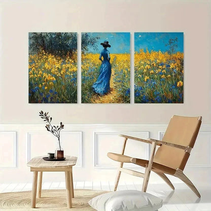 3pcs Yellow Irises In Giverny Landscape Perfect Wall Art Set Canvas Framed 50x70cm - High Quality Print 100% Australian Made Wall Canvas Ready to Hang