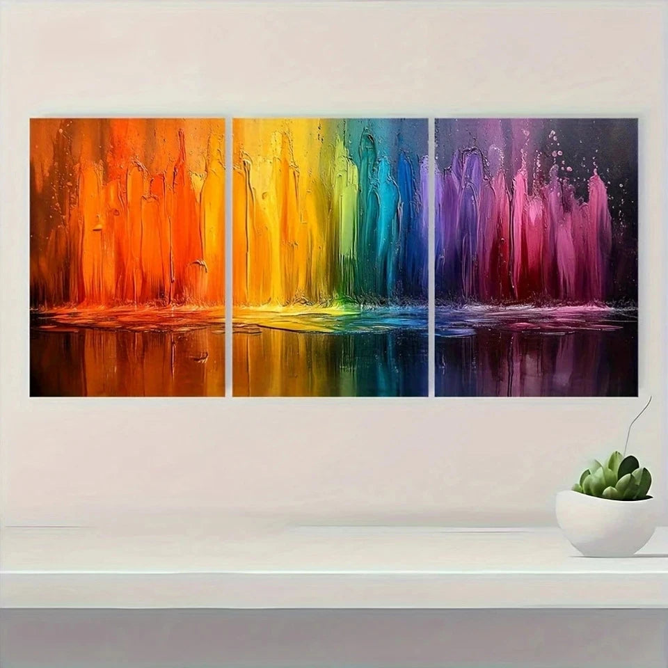 3pcs Light Abstract Ink Splatter Colorful Metal Print Ready to Hang Art - Bella Home Decor