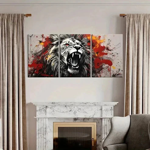 3pcs Abstract Animal Art Roaring Lion Watercolor Wall Art Canvas Unframed - High Quality Print 100% Australian Made Wall Canvas - Bella Home Decor