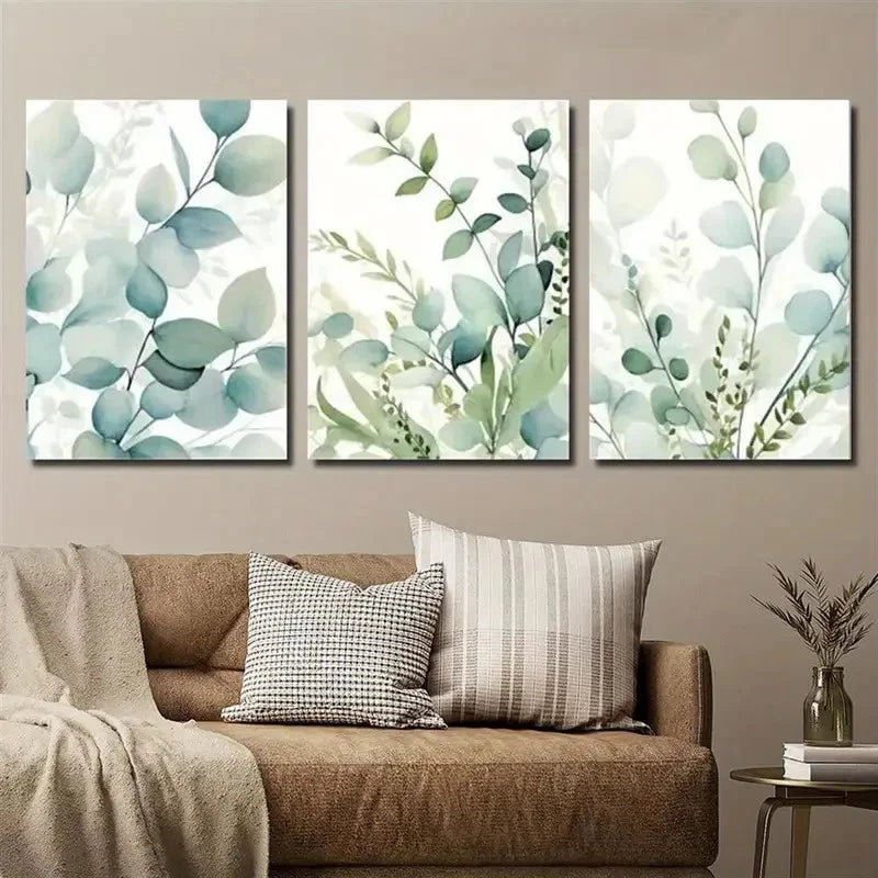 3pcs Sage Green Eucalyptus Leaf  Metal Print Ready to Hang Art