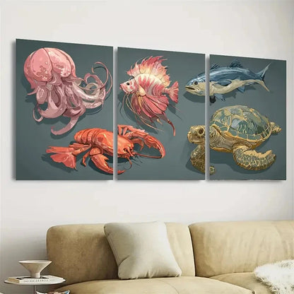 3pcs Marine Animals Wall Art Set Canvas Framed 40x60cm - High Quality Print 100% Australian Made Wall Canvas Ready to Hang