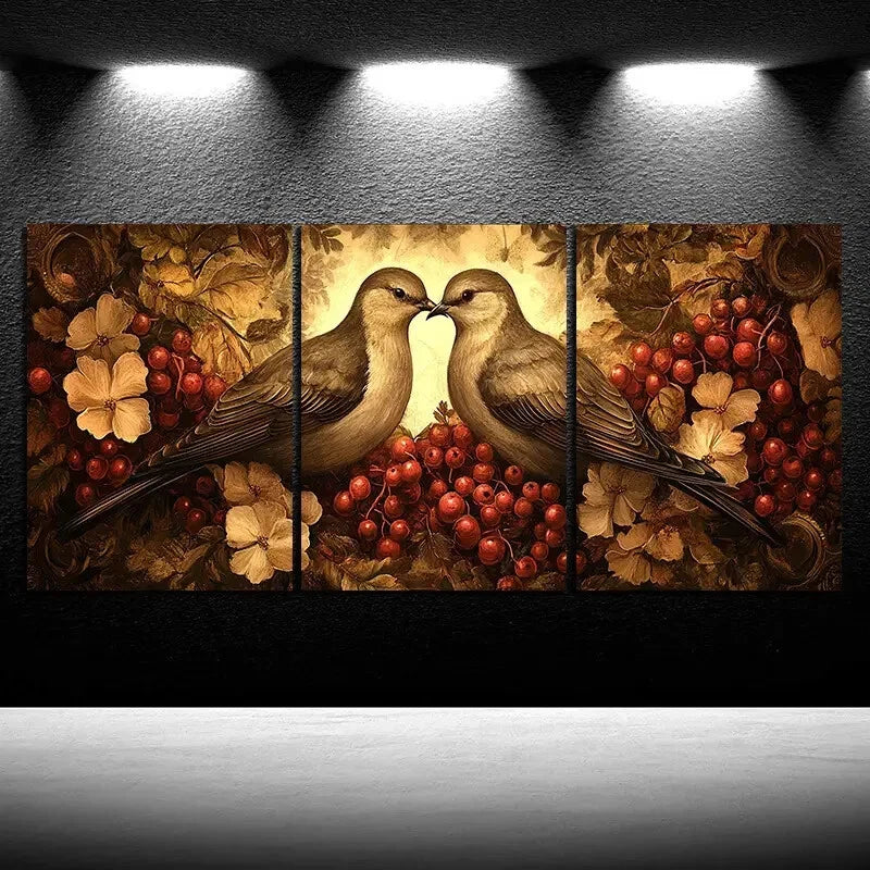 3pcs Birds and Berries Birds & Fruits Metal Print Ready to Hang Art - Bella Home Decor