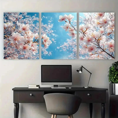 3pcs Blooming Blossom Tree Blue Sky Perfect Wall Art Set Canvas Framed 60x90cm - High Quality Print 100% Australian Made Wall Canvas Ready to Hang - Bella Home Decor