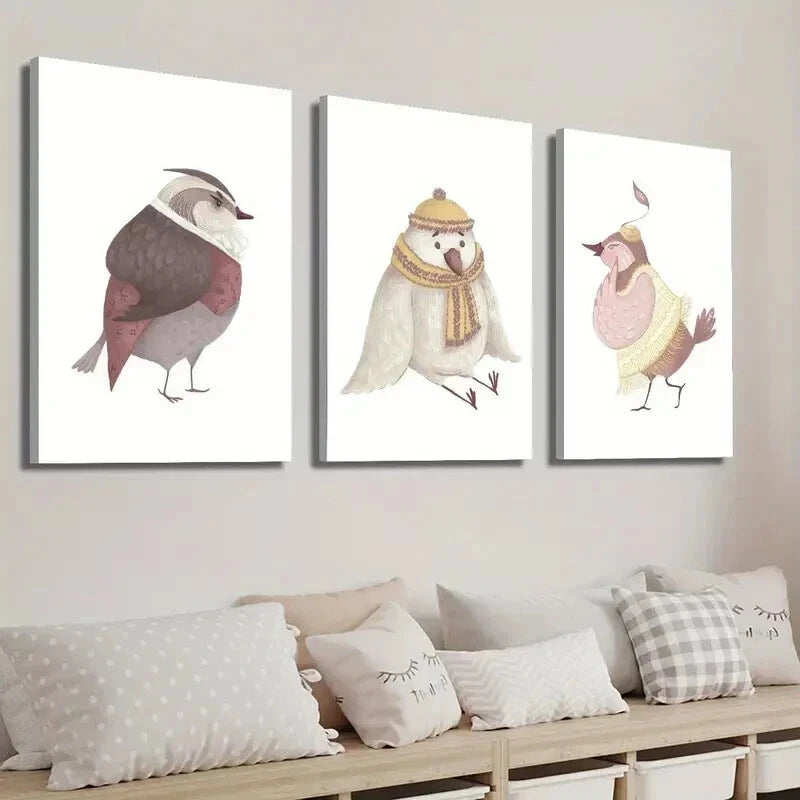 3pcs Animal Illustration Cute Cartoon Perfect Wall Art Set Canvas Framed 60x90cm - High Quality Print 100% Australian Made Wall Canvas Ready to Hang - Bella Home Decor