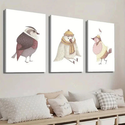 3pcs Animal Illustration Cute Cartoon Perfect Wall Art Set Canvas Framed 60x90cm - High Quality Print 100% Australian Made Wall Canvas Ready to Hang - Bella Home Decor