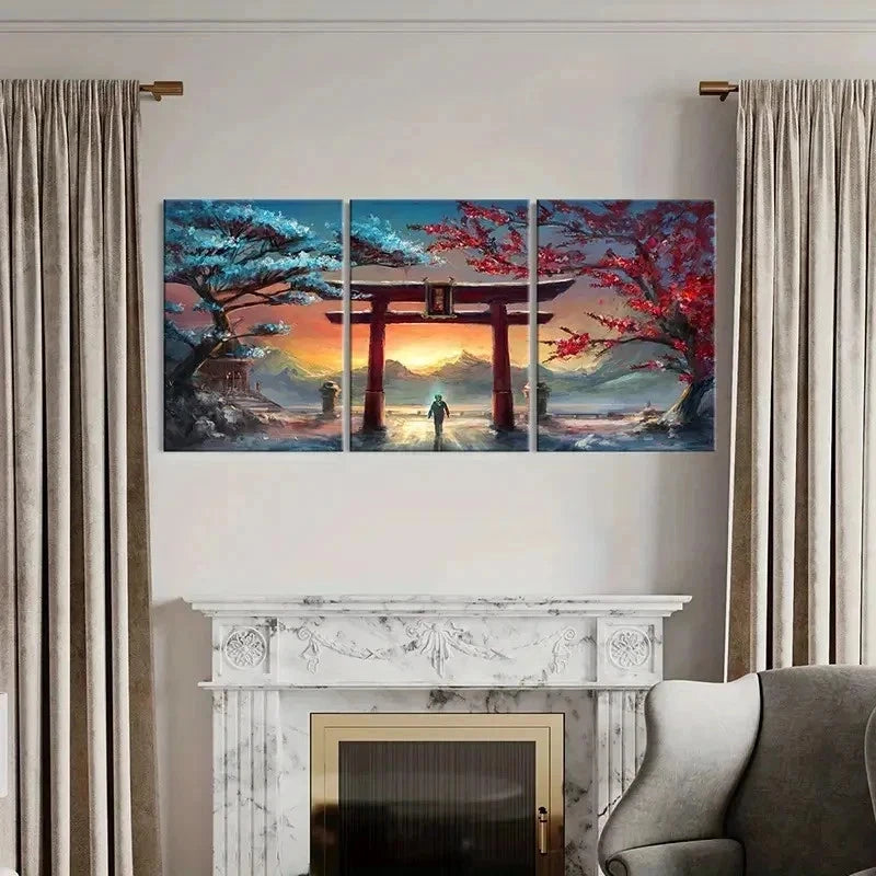 3pcs Aesthetic Art Anime Landscape Torii Wall Art Set Canvas Framed 60x90cm - High Quality Print 100% Australian Made Wall Canvas Ready to Hang - Bella Home Decor