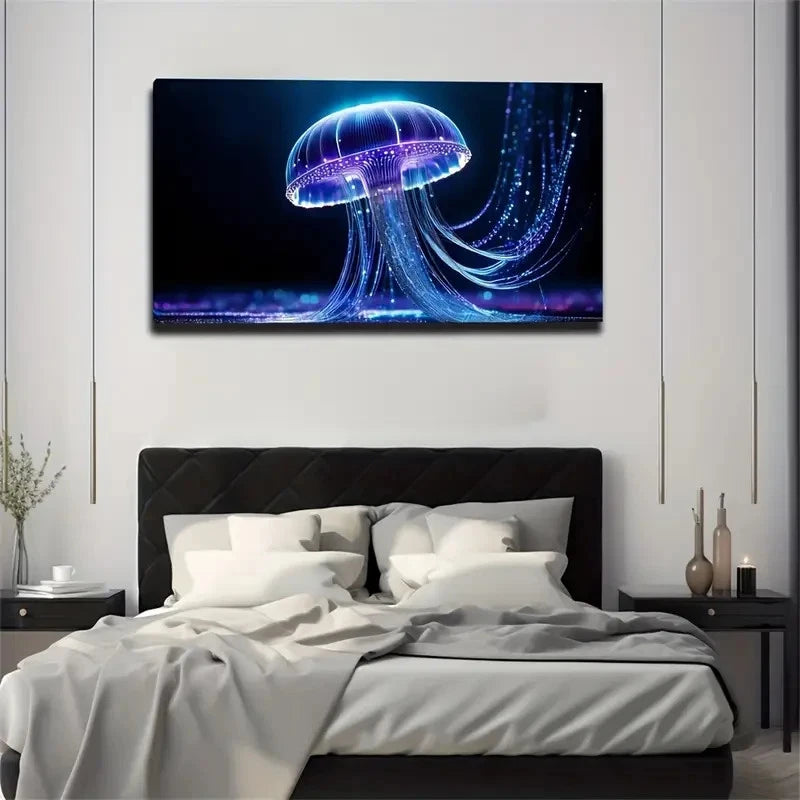 Neon Blue & Pink Accents Wall Art Canvas Office Home Room Framed 120x60cm