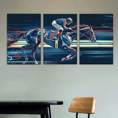3pcs a horse racing, Artist Drawing Set Wall Art Set Canvas Framed 50x70cm - High Quality Print 100% Australian Made Wall Canvas Ready to Hang - Bella Home Decor