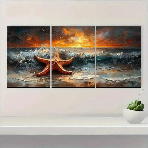 3pcs Whimsical Starfish Ocean Sunset er Wall Art Set Canvas Unframed - High Quality Print 100% Australian Made Wall Canvas - Bella Home Decor