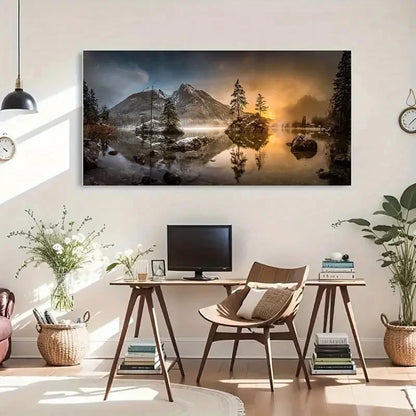 Fiery Sunset Reflection Classic Wall Art Canvas Office Home Room Framed 120x60cm