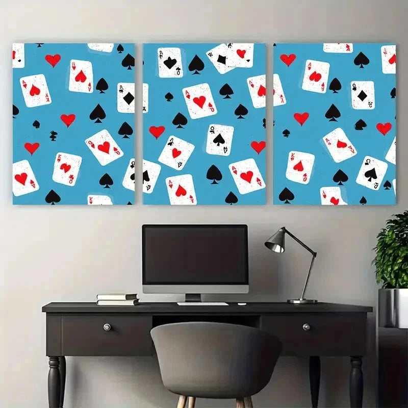 3pcs Card Design Retro Ace Of Hearts Perfect Wall Art Set Canvas Framed 50x70cm - High Quality Print 100% Australian Made Wall Canvas Ready to Hang - Bella Home Decor