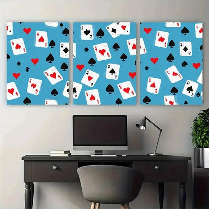 3pcs Card Design Retro Ace Of Hearts Perfect Wall Art Set Canvas Framed 50x70cm - High Quality Print 100% Australian Made Wall Canvas Ready to Hang - Bella Home Decor