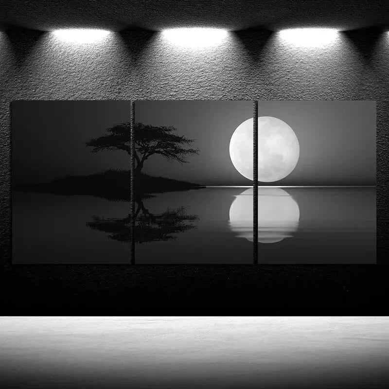 3pcs Black & White Reflection of Trees Metal Print Ready to Hang Art - Bella Home Decor