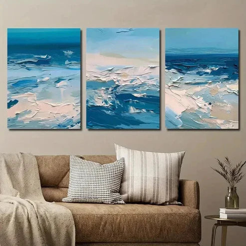 3pcs Dark Blue Abstract Seascape Wall Art Canvas Unframed - High Quality Print 100% Australian Made Wall Canvas - Bella Home Decor