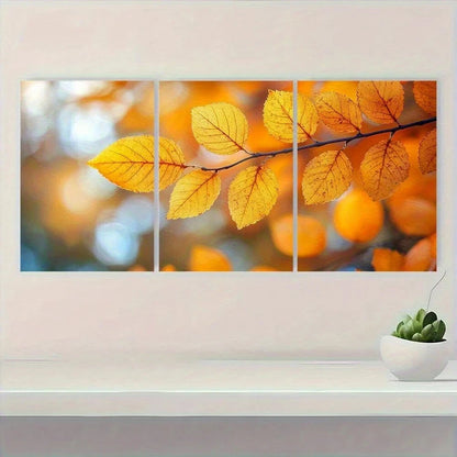 3pcs Yellow Leaves In The Fall Seasonal Metal Print Ready to Hang Art - Bella Home Decor