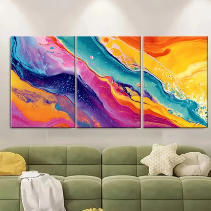 3pcs Vibrant Colorful Abstract Painting Metal Print Ready to Hang Art