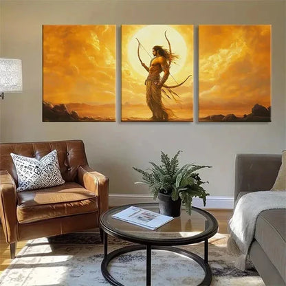 3pcs Archer in Golden Sunset Warrior Wall Art Canvas Unframed - High Quality Print 100% Australian Made Wall Canvas - Bella Home Decor