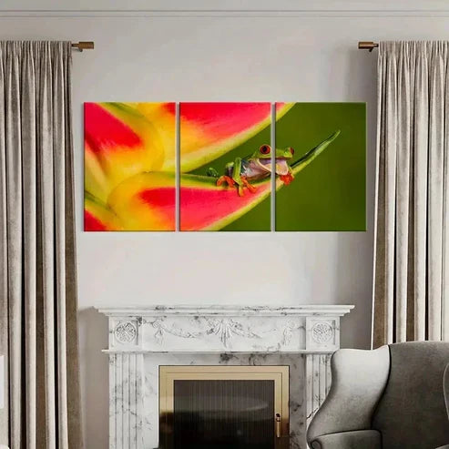 3pcs Tree Frog Lying On Flower Petal Wall Art Canvas Unframed - High Quality Print 100% Australian Made Wall Canvas