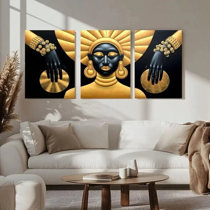 3pcs  Striking Golden and Black    Wall Art Set Canvas Framed 50x70cm - High Quality Print 100% Australian Made Wall Canvas Ready to Hang - Bella Home Decor