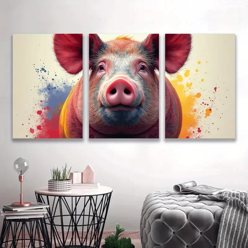 3pcs Paintings of Pig S Wall Art Set Canvas Framed 40x60cm - High Quality Print 100% Australian Made Wall Canvas Ready to Hang - Bella Home Decor