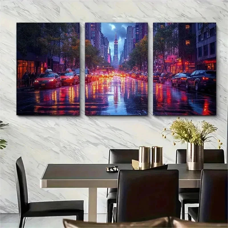 3pcs Urban NYC Street Scene Dark Perfect Wall Art Set Canvas Framed 50x70cm - High Quality Print 100% Australian Made Wall Canvas Ready to Hang